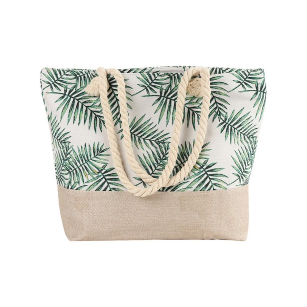 Palm Leaf Tote Bag- White/Green - XL - NWT